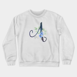 Floral Monogram A Wild Blue Flowers Crewneck Sweatshirt